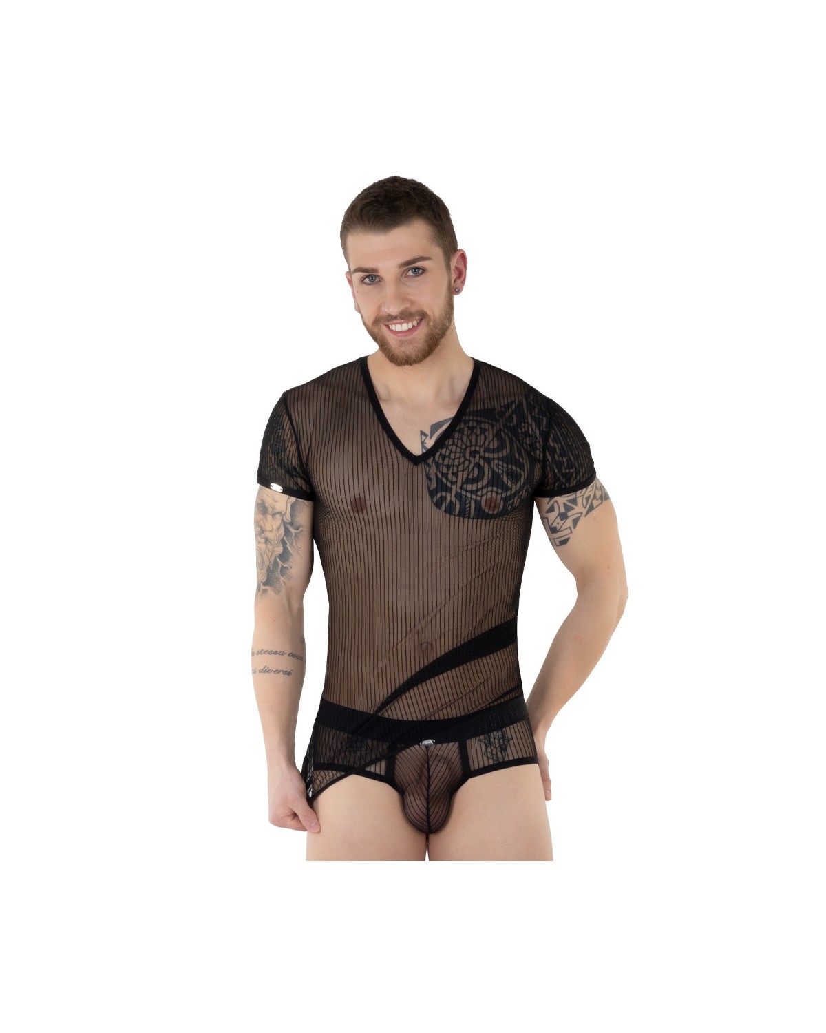 T_Shirt_Homme_Noir_Tulle_Transparent_Eros_Veneziani