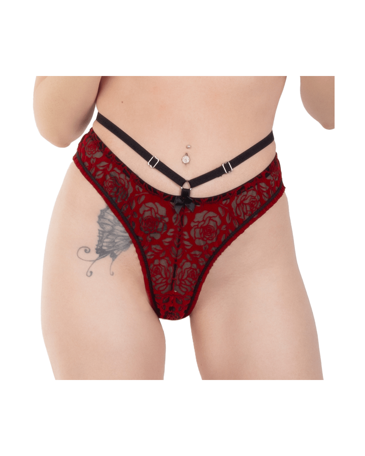 String_Bresilien_Dentelle_Rouge_Floquee_Eros_Veneziani