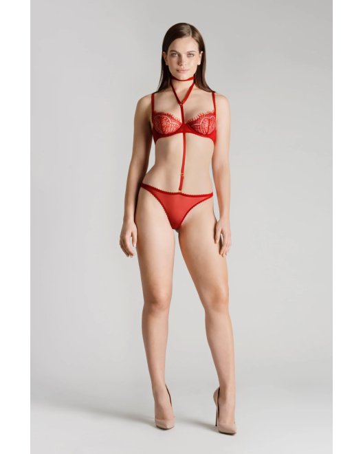 String Brésilien avec Harnais Rouge Accroche C½ur - Maison Close