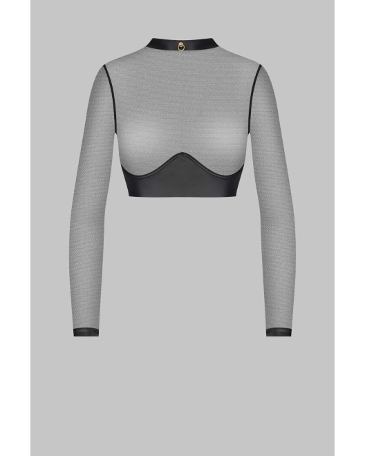 Crop Top Manches Longues en Simili Cuir Chambre Noire - Maison Close