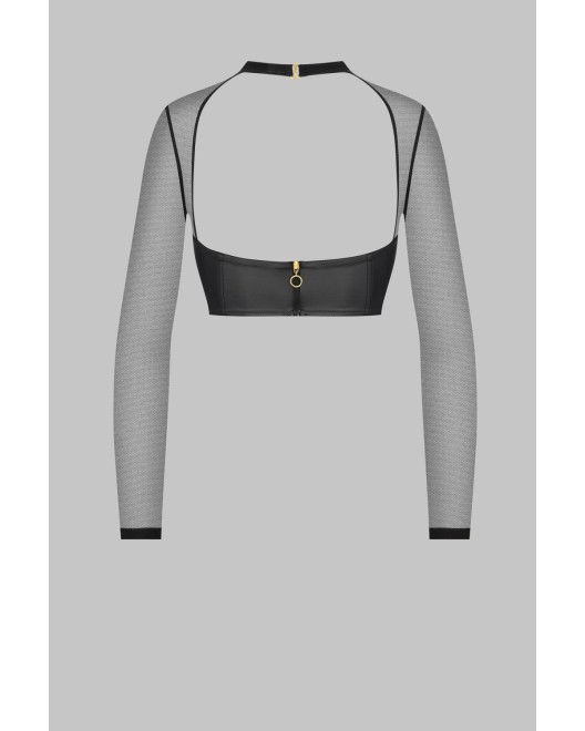 Crop Top Manches Longues en Simili Cuir Chambre Noire - Maison Close