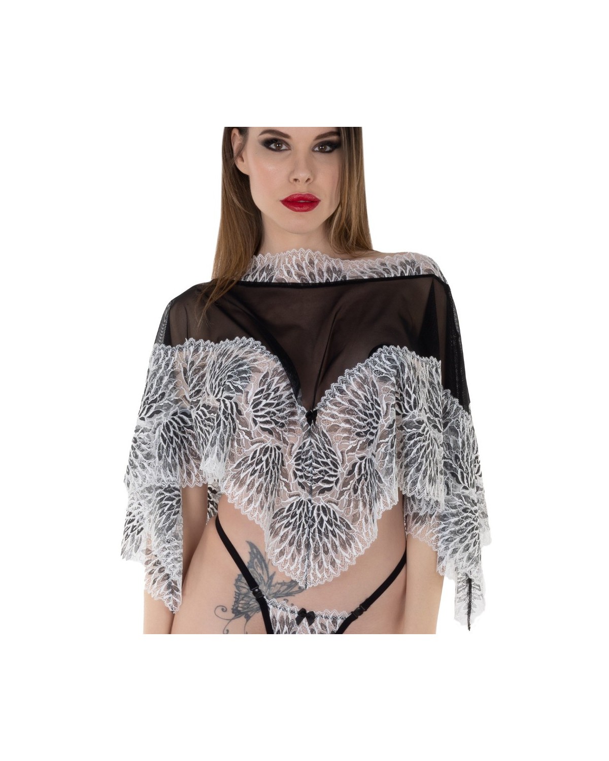 Poncho en Tulle et Dentelle Plume - Eros Veneziani