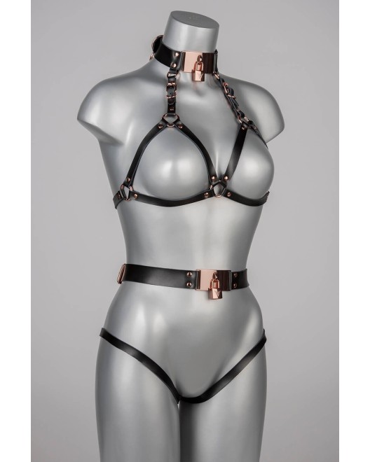 Soutien-Gorge Harnais Ouvert en Cuir Lock - VoyeurX