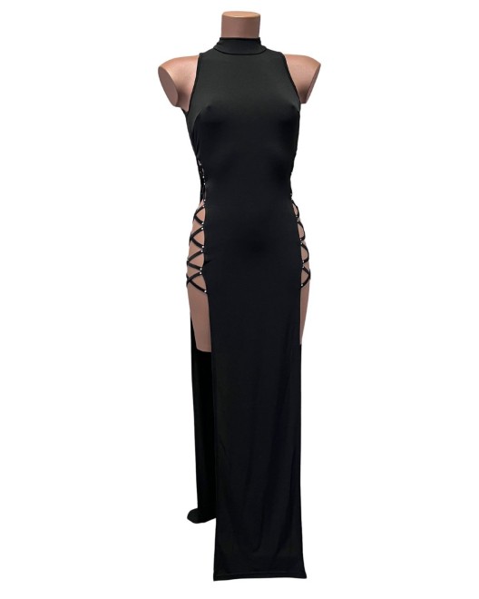 robe-longue-fendue-strass-outx-noir